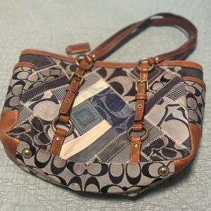 Large Jean & Leather Coach Shoulder Bag